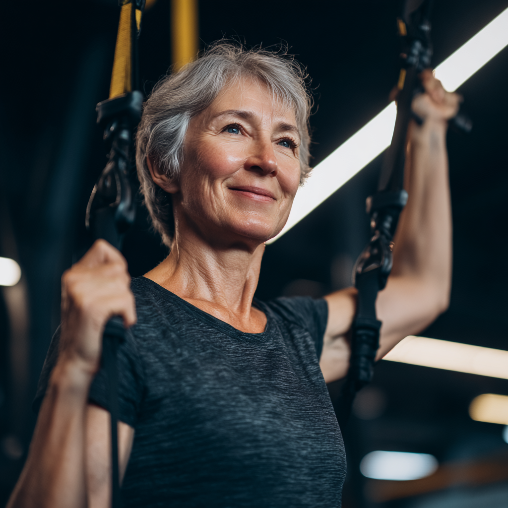 Спортивна дівчина виконує функціональні тренування в сучасному спортзалі